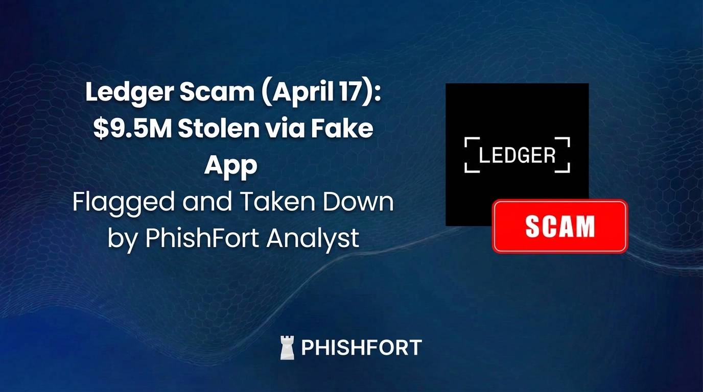 Ledger Scam (April 17): $9.5M Stolen via Fake App — Flagged and Taken Down by PhishFort Analyst