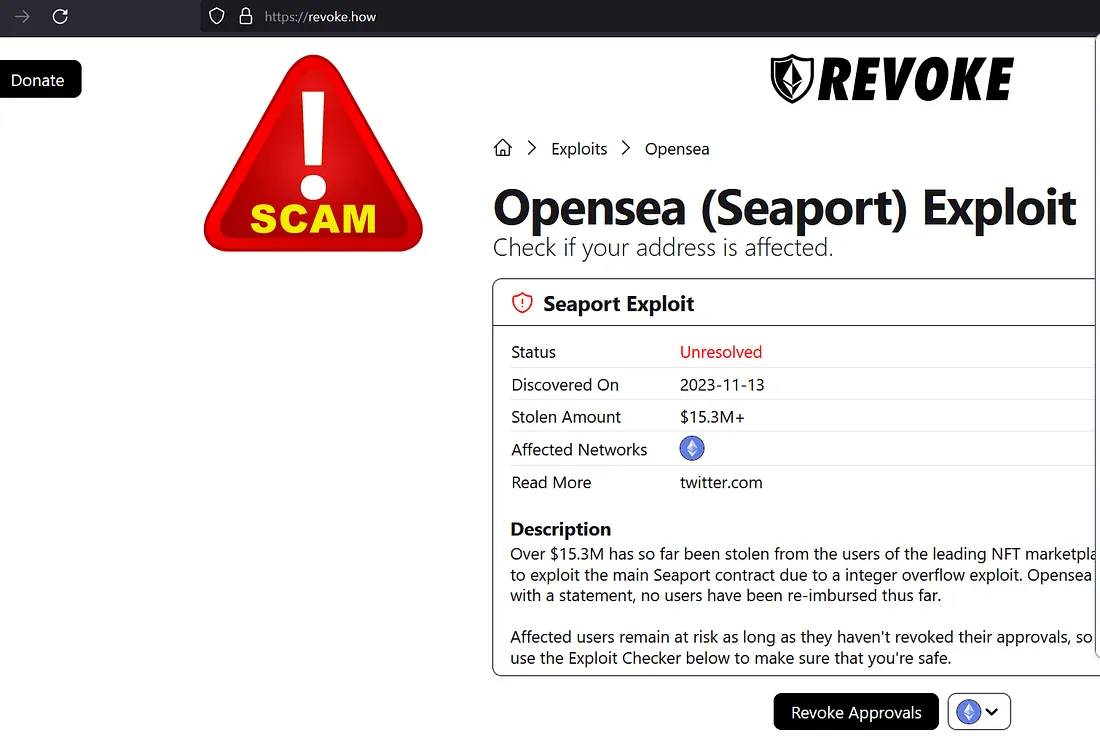 Same playbook, different protocol. Fake ZachXBT account manufacturing an OpenSea exploit to funnel users to a fake revoke interface.