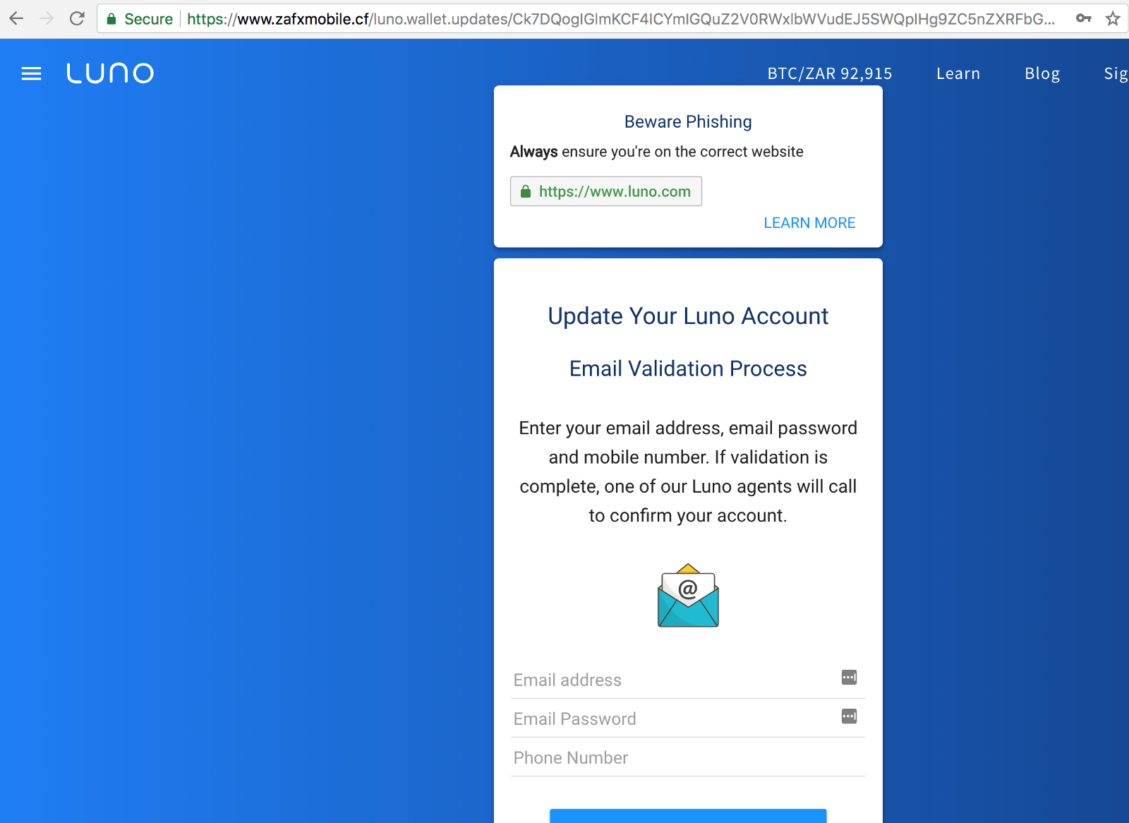 A fairly standard clone of the Luno.com website