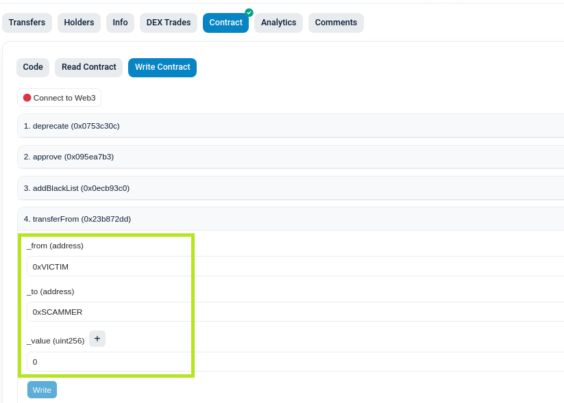 Etherscan contract interaction