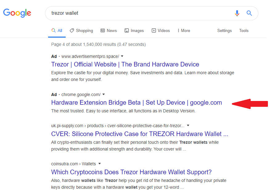 An example of a malicious extension being delivered via Google Ads