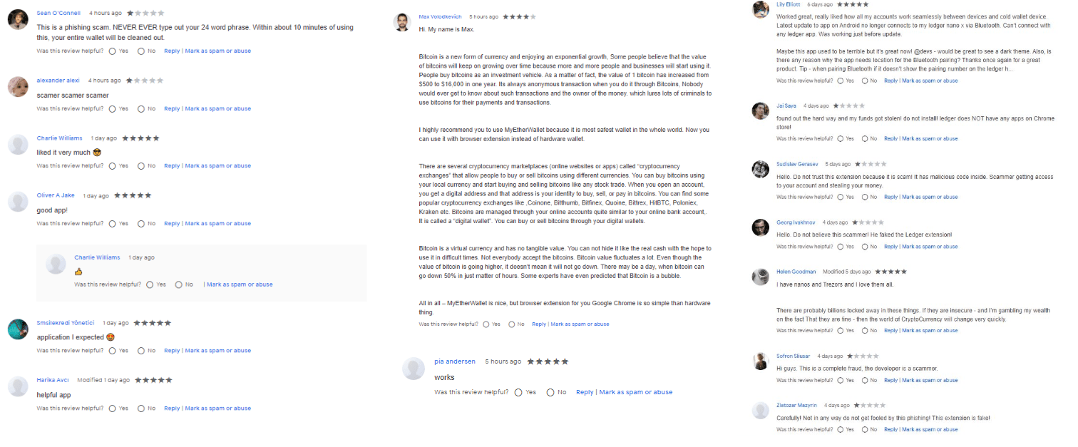 A collage of reviews on various malicious extensions