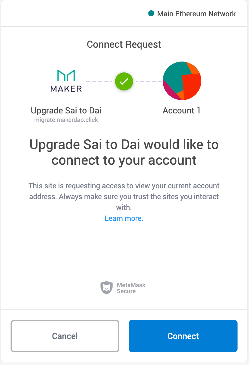 Metamask Confirmation Screen