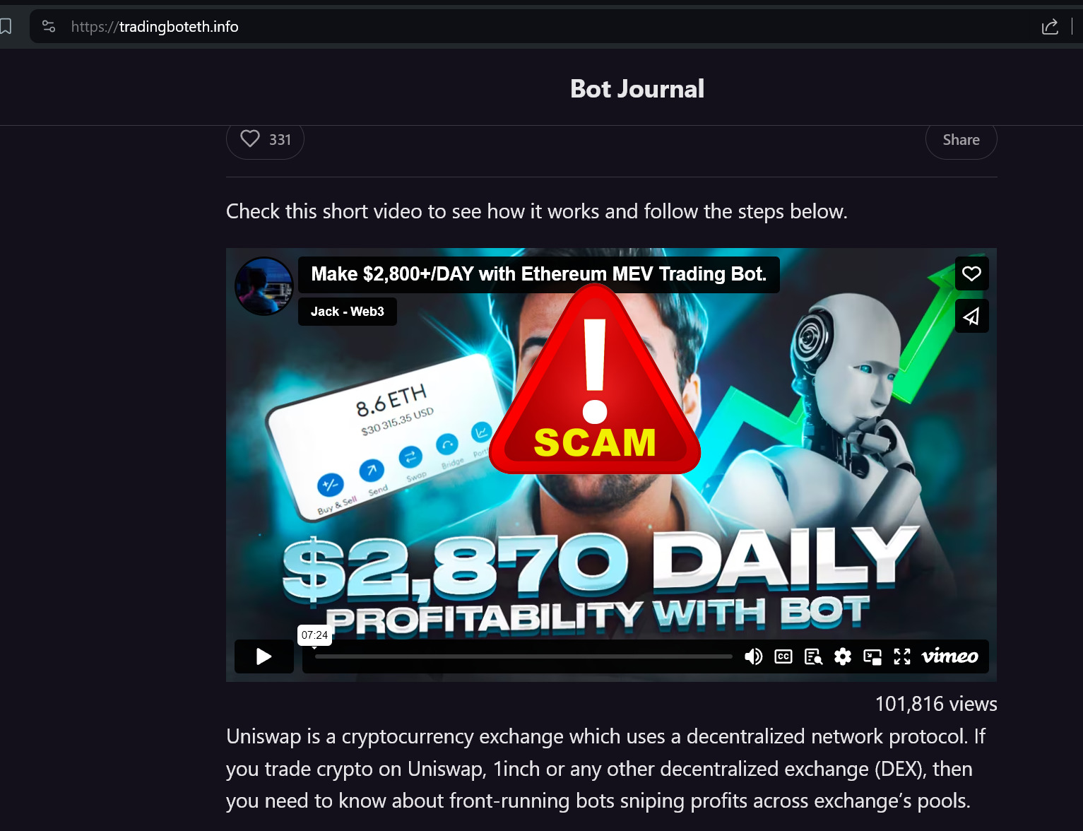 Bot Journal scam screenshot